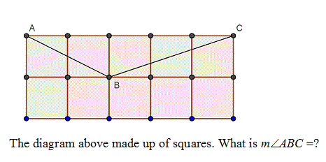  این شکل با اتصال مربع‌ها درست شده است. اندازه زاویه ABC> چقدر است؟