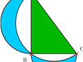 قضیه معروف به هلال الهیثم: مجموع مساحت دو هلال آبی رنگ برابر مساحت مثلث قائم الزاویه است