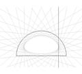 منحنی مماس به خطوطی که مساحت یک نیم دایره را به نسبت ۱ به ۹ تقسیم می‌کنند.