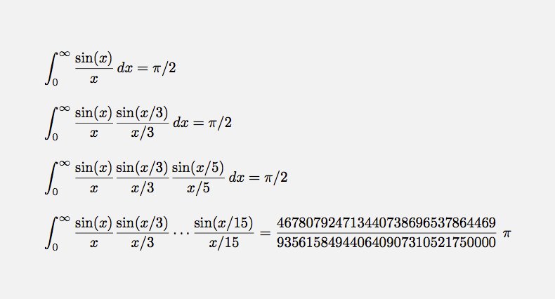 الگوی انتگرالهای بوروین (Borwein integral) بعد از هشت تکرار ناگهان تغییر میکند