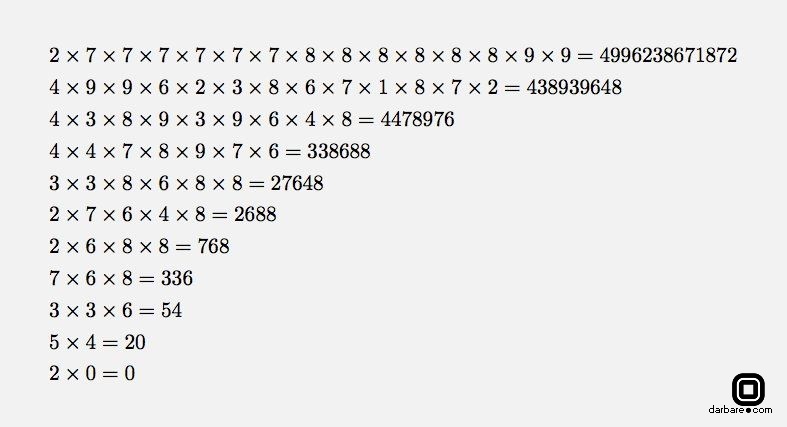 ۲۷۷۷۷۷۷۸۸۸۸۸۸۹۹ کوچکترین عدد با مقاومت ۱۱ در برابر عمل ضرب ارقامش است