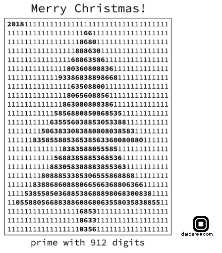 تبریک کریسمس با عدد اول ۹۱۲ رقمی 